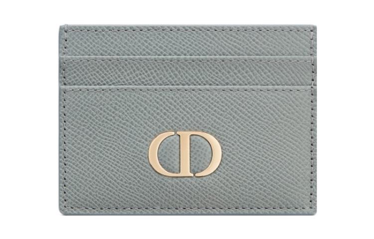 DIOR 30 Montaigne Grained Calfskin Card Clip Card Holder Women's Cloud Blue