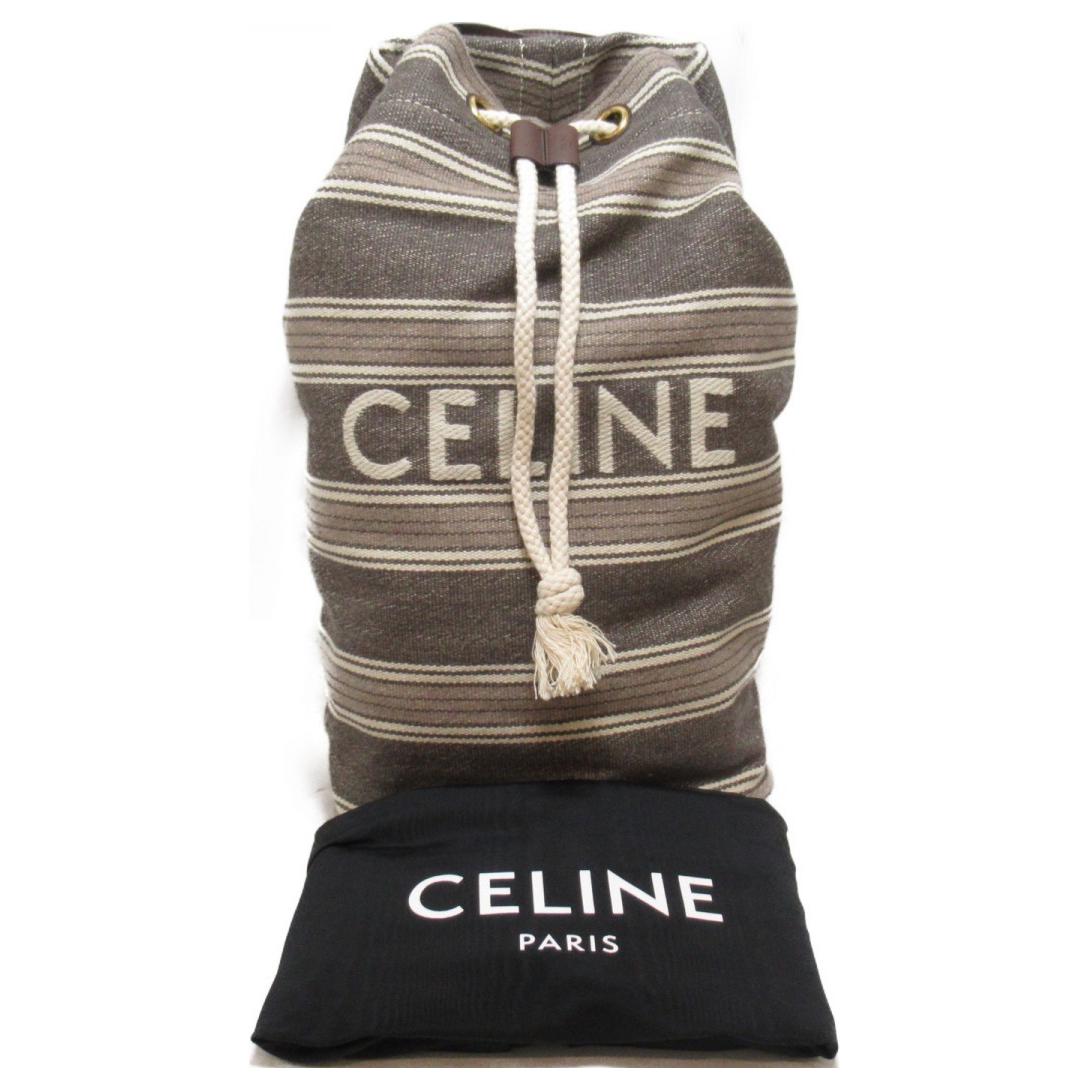 CELINE Canvas Backpack Women's Gray/Brown