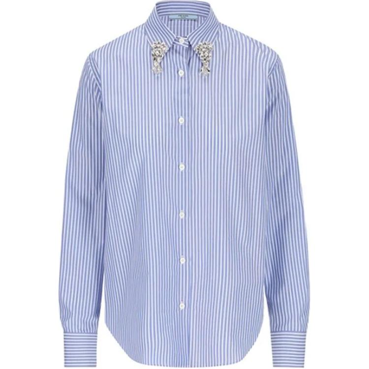PRADA Embellished Long Sleeved Striped Shirt