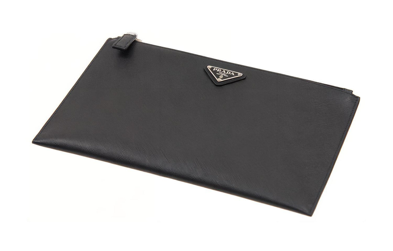 PRADA Cow Leather Clutch Men's Black