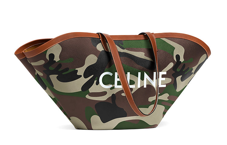 CELINE Couffin Textile With Leather Basket Bag Handbag Tote Shopping Bag Shoulder Bag Women's Camouflage Khaki