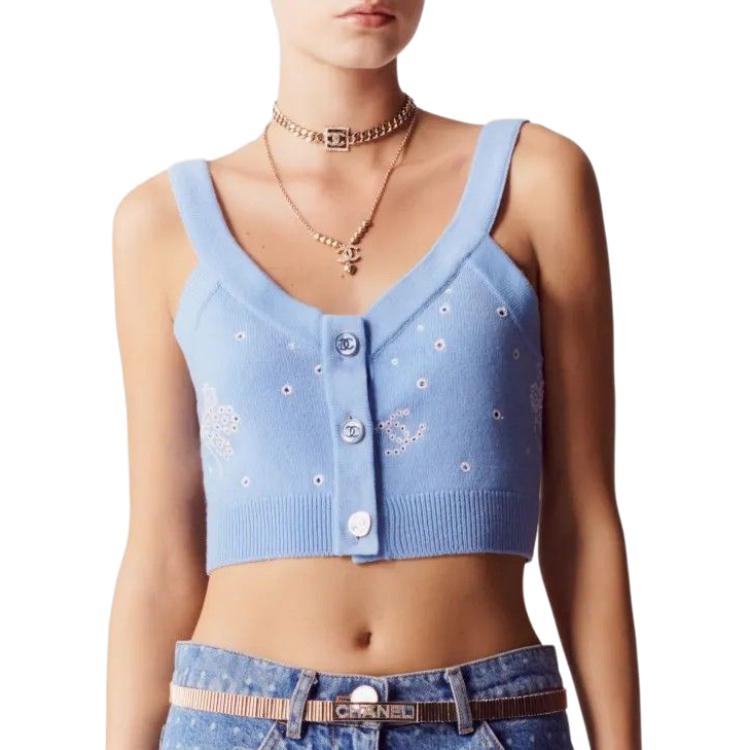 CHANEL Tank Tops Women's Light Blue