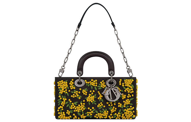 DIOR Lady D-JOY Embroidery With Satin Daisie Bag Shoulder Bag Crossbody Bag Handbag Women's Black/Yellow