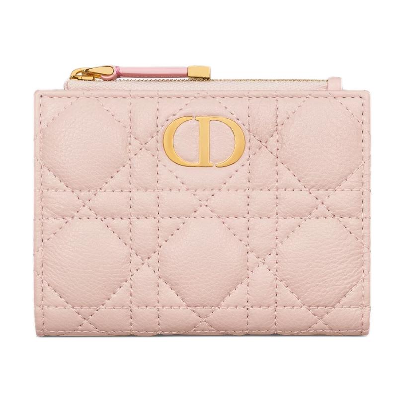 DIOR Caro Cow Leather Wallet Women's Pink