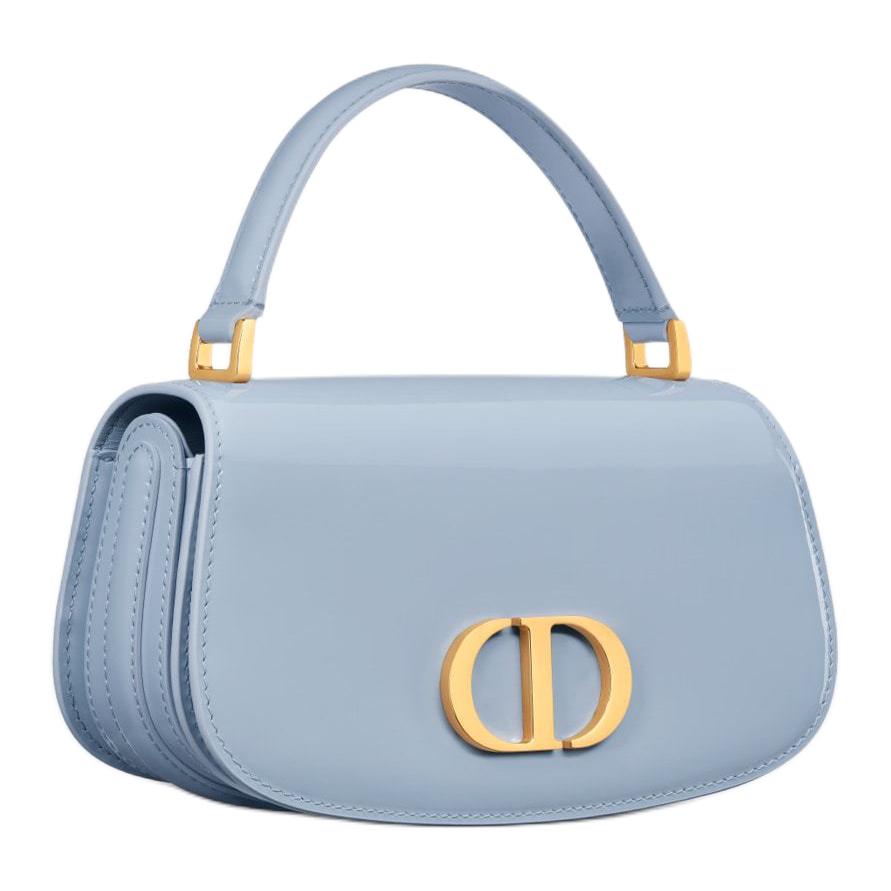 DIOR 30 Montaigne Patent Leather Cowhide Shoulder Bag Crossbody Bag Handbag Small Size Women's Light Blue