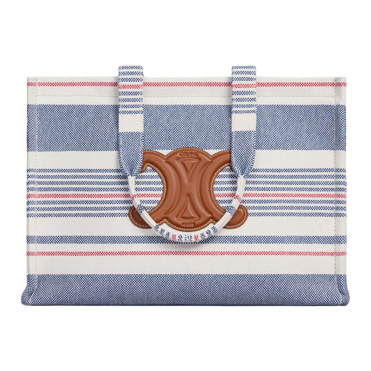 CELINE Cabas Thais Fabric With Cow Leather Trim Tote Bag, Shopping Bag, Shoulder Bag Tubas Women's Blue & Multicolor