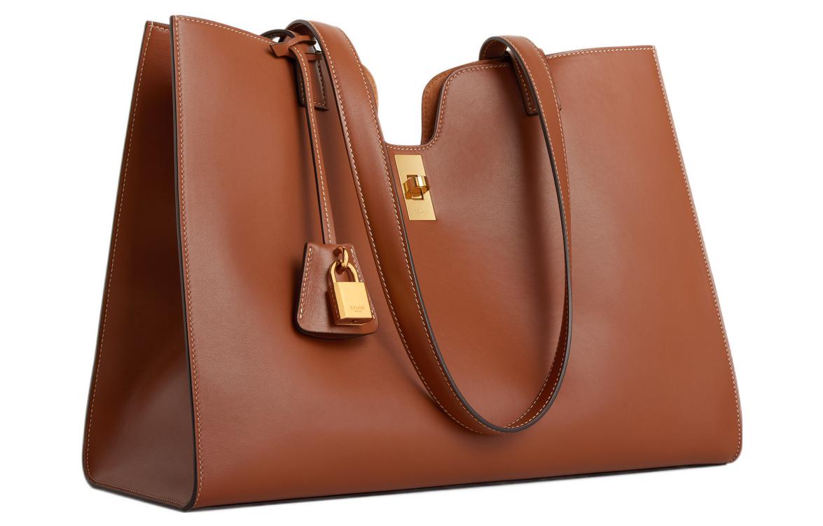 CELINE Cabas Smooth Calf Leather Tote Bag, Shopping Bag, Shoulder Bag, Handbag Regular Women's Brown