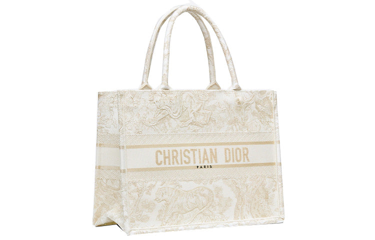 DIOR BookTote Embroidery Tote Bag Shopping Bag Shoulder Bag Handbag Medium Size Women's Gold