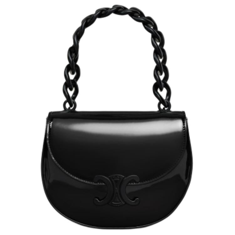 CELINE Cow Leather Handbag Small Size Women's Black