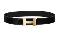 HERMES Iconic Buckle Leather Belts Unisex Black Width: 3.8cm