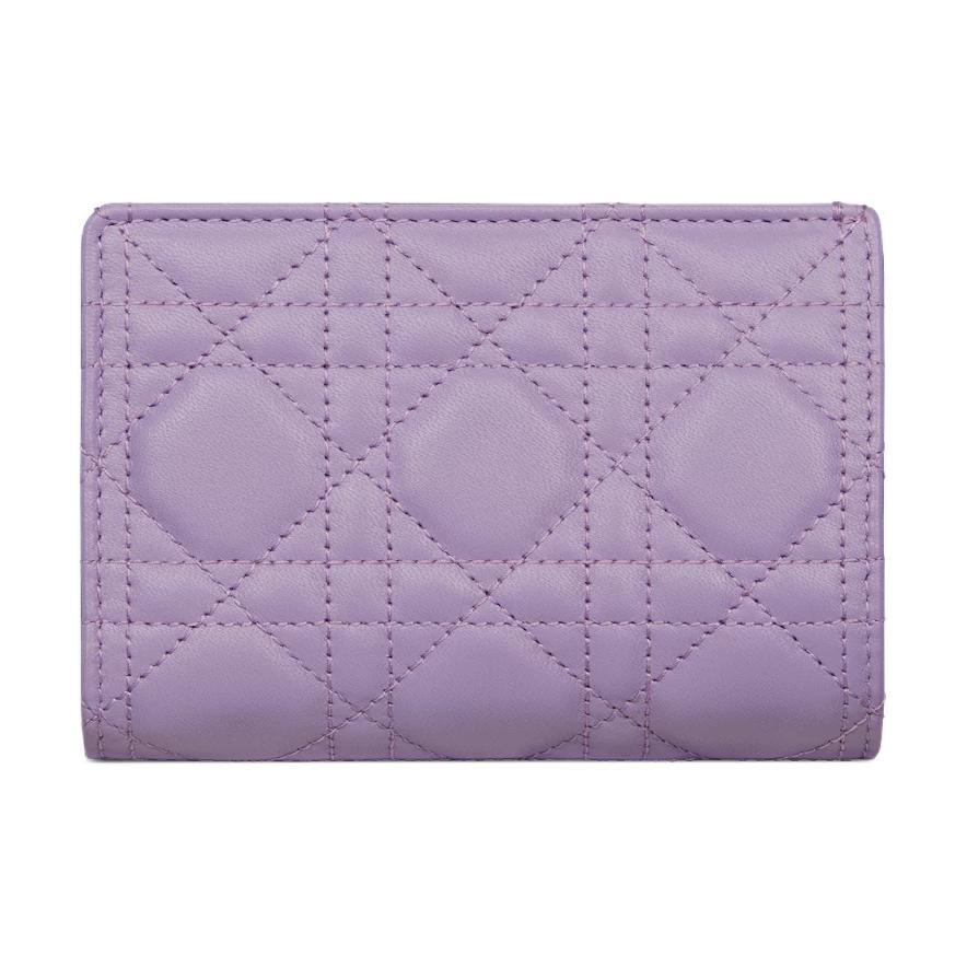 DIOR Lambskin Wallet Women's Light Purple With Light Pink Accents