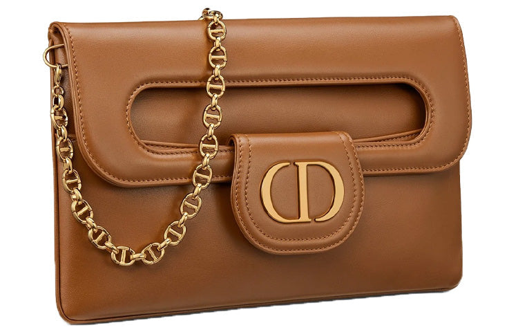 DIOR Cow Leather Handbag Shoulder Bag Medium Size Women's Cognac