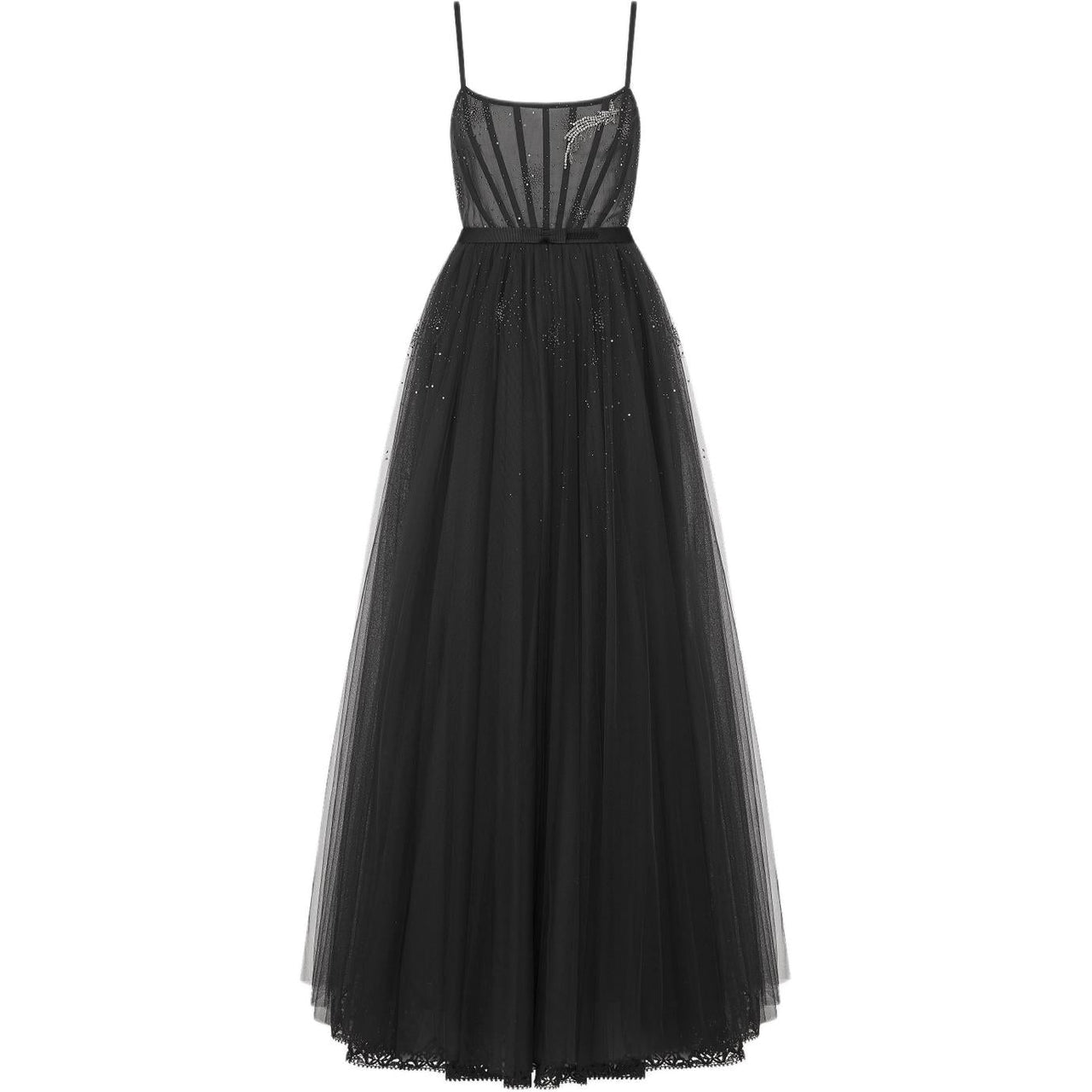 DIOR Flared Long Evening Gown Slip Dress Women's Black