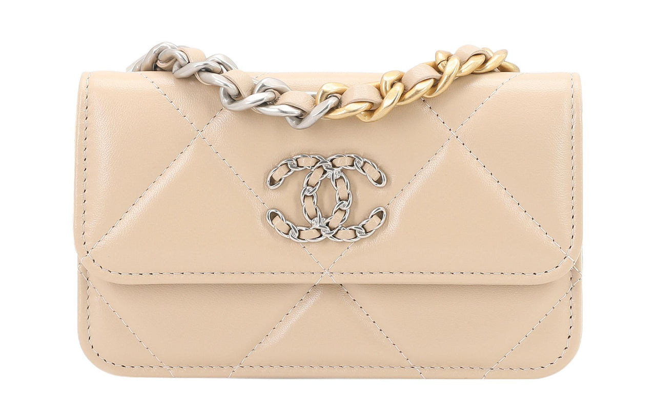 CHANEL 19Bag Lambskin Evening Party Bag Coin Purse Shoulder Bag Crossbody Bag Mini Women's Beige Milk Tea Beige