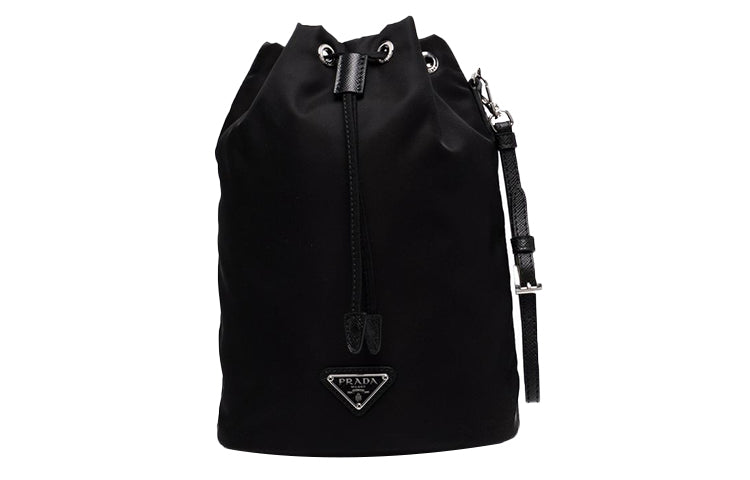 PRADA Cow Leather Bucket Bag Wrist Bag Women's Black
