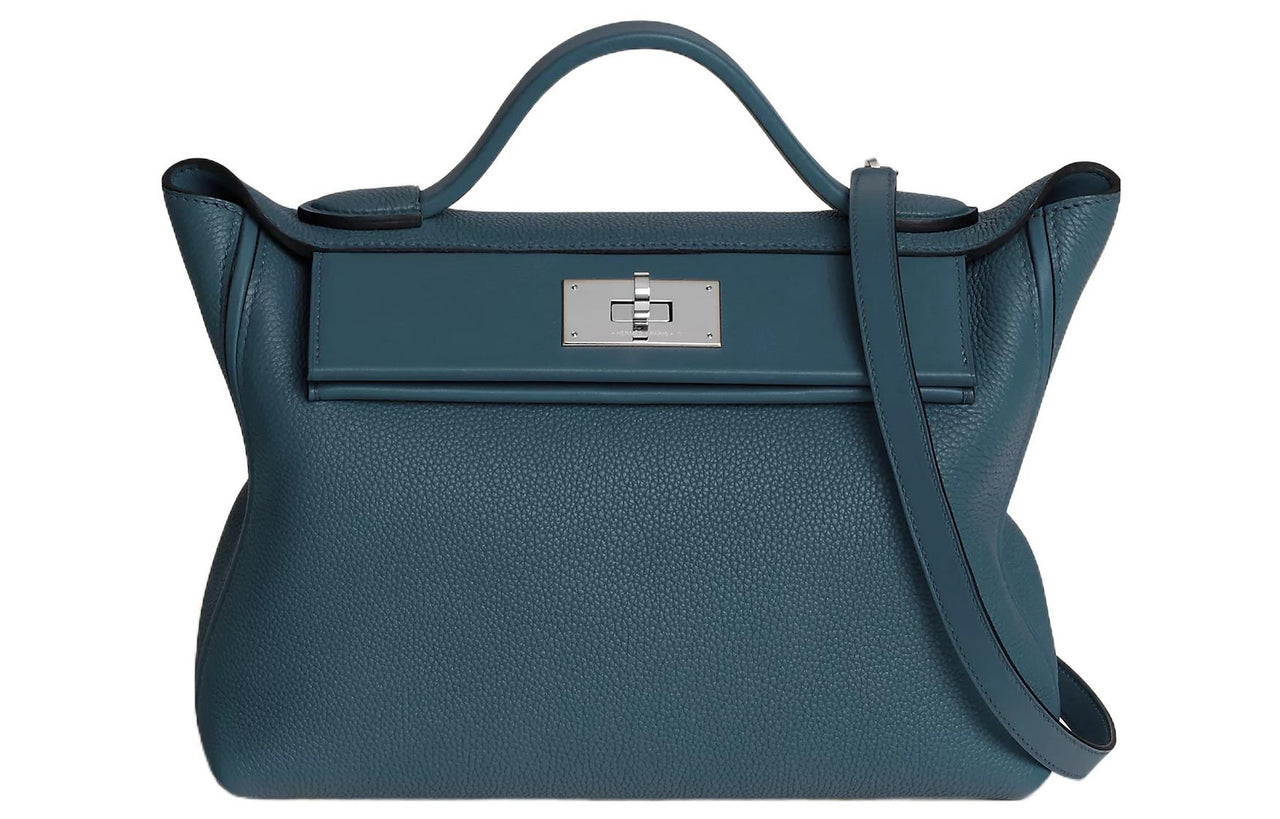 HERMES 24/24 Taurillon Maurice With Swift Calfskin Crossbody One Shoulder Handbags Women's Dark Blue