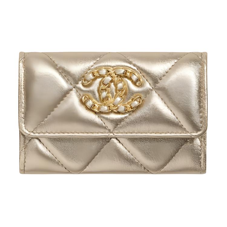 CHANEL 19Bag Lambskin Card Holder Women's Gold
