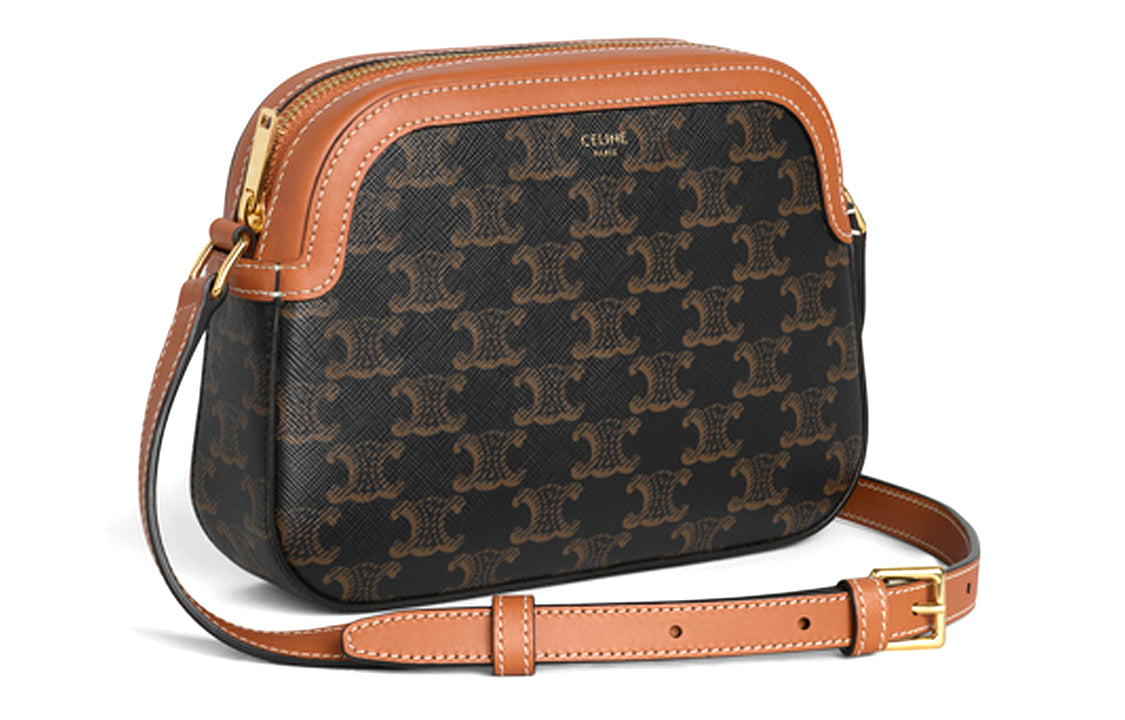 CELINE Cow Leather Camera Bag Shoulder Bag Crossbody Bag Small Size Women's Tawny