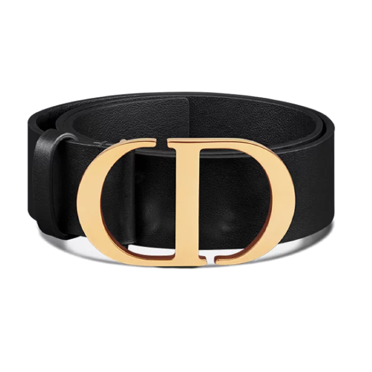 DIOR Calfskin Brass Leather Belts Women's Black Width 3.5CM