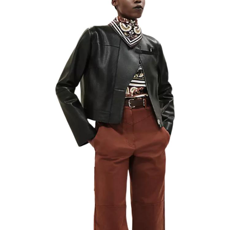 HERMES Leather Jacket Women's Black