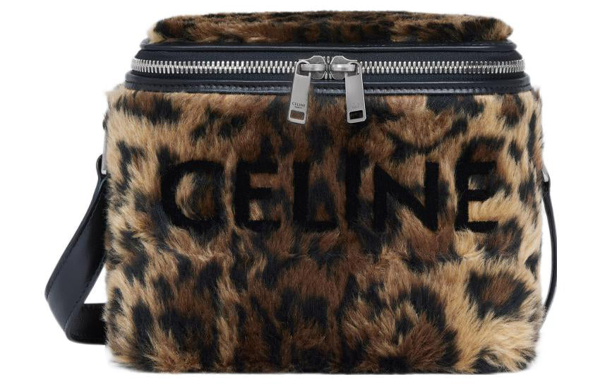 CELINE Fabric With Cow Leather Patchwork Trim Box Bag Crossbody Bag Shoulder Bag Men's Leopard