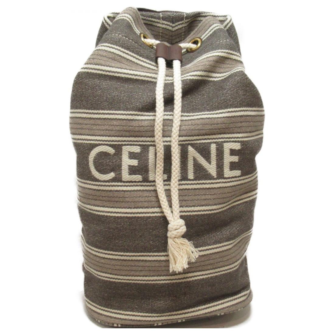 CELINE Canvas Backpack Women's Gray/Brown