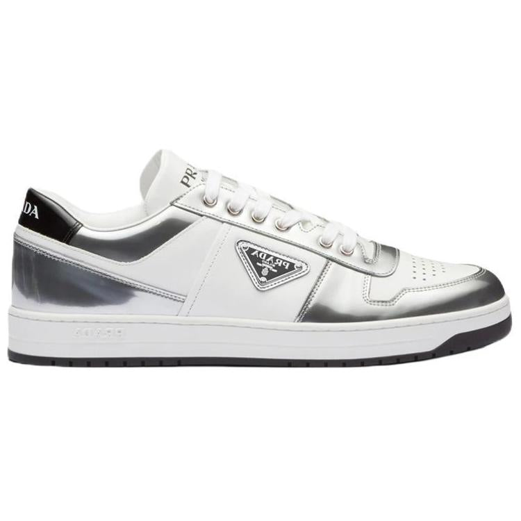PRADA Downtown Low Top Sneakers Leather White Silver