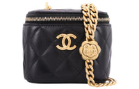 CHANEL Sheepskin Square Box Shoulder Bag Crossbody Bag With Mirror Small Size Women's Black