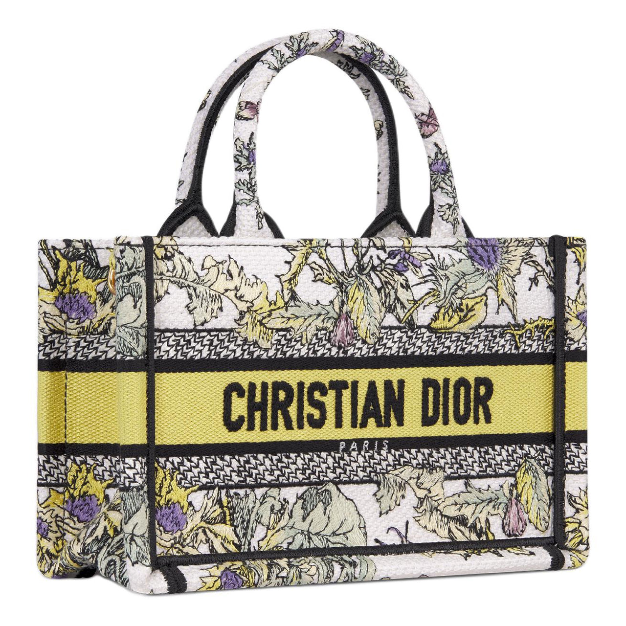 DIOR BookTote Fabric Tote Bag Shopping Bag Handbag Mini Women's White & Yellow