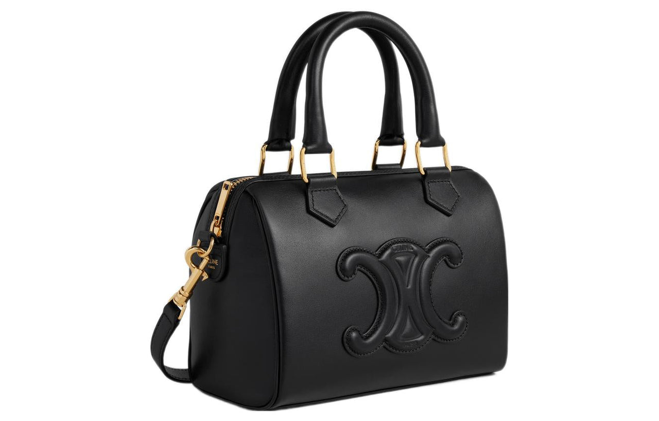 CELINE Cuir Triomphe Smooth Calf Leather Boston Bag, Shoulder Bag, Crossbody Bag, Handbag Small Size Women's Black