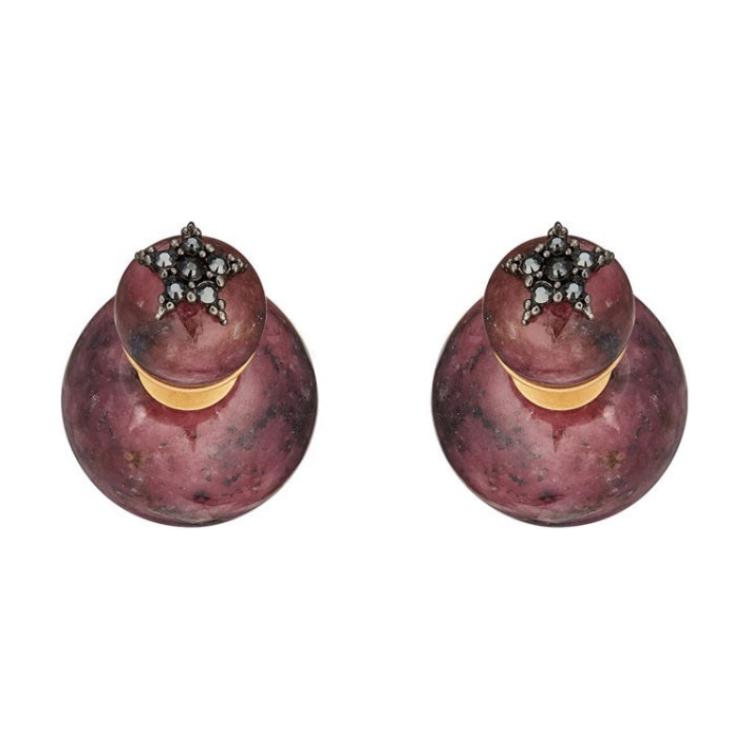 DIOR Pearl Crystal Gold-Plated Metal Earrings Women's Purple