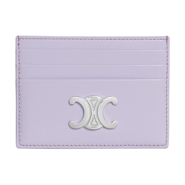 CELINE Cow Leather Card Holder Women's Purple