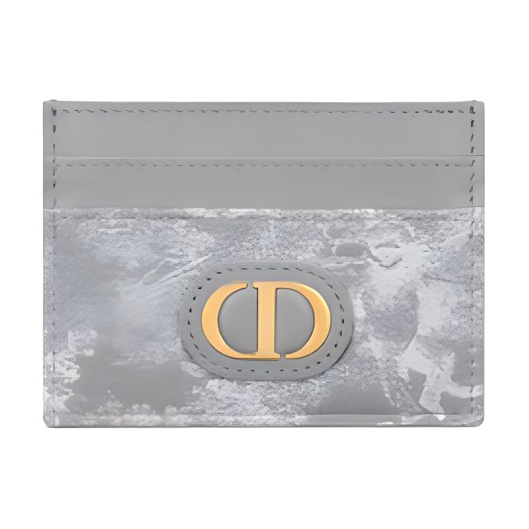 DIOR 30 Montaigne Cow Leather Jacquard Card Holder Women's Gray