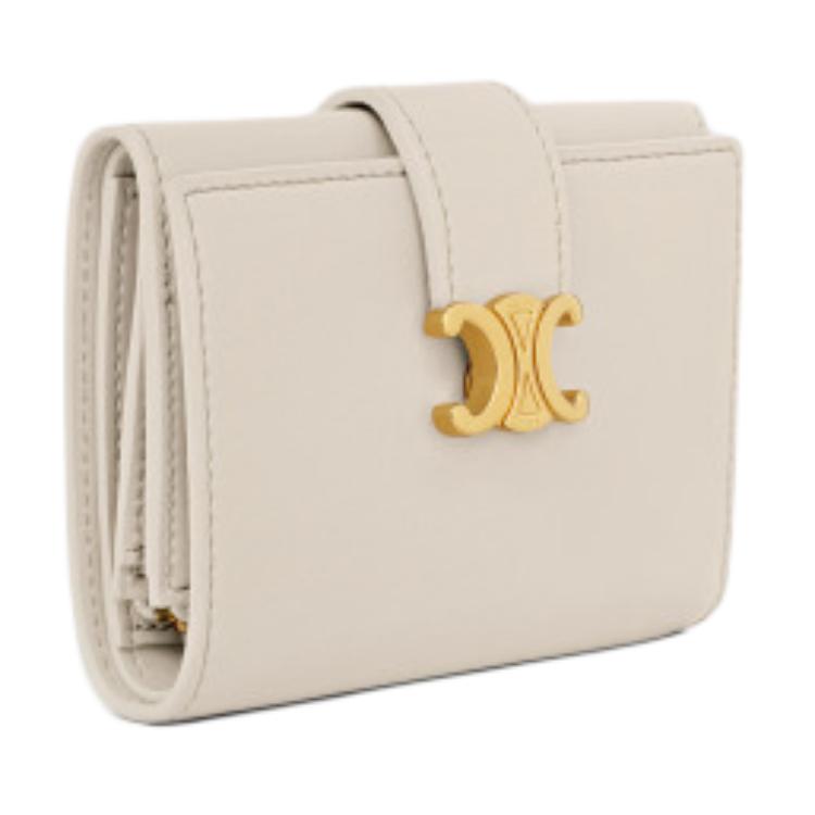 CELINE Cow Leather Wallet Women's Light Beige