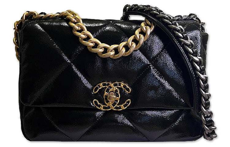 CHANEL 19Bag Calfskin Mouth Cover Bag Crossbody Bags Shoulder Bags Small Size Women's Black
