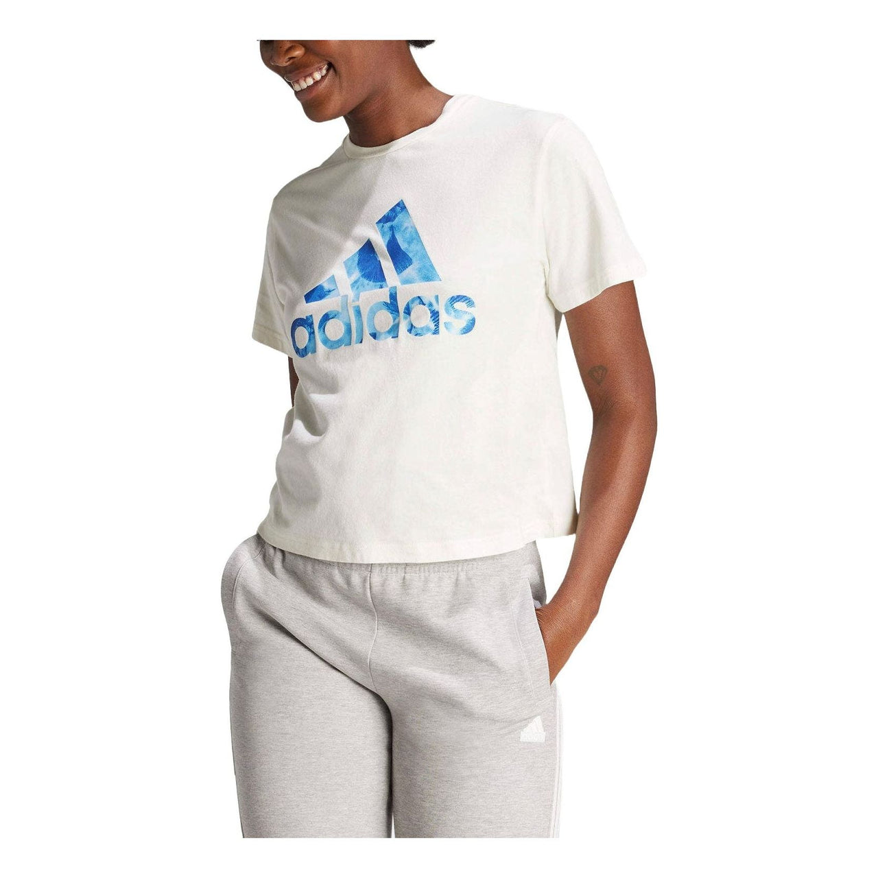 (WMNS) adidas Floral Graphic Big Logo T-shirt 'White' IS4258