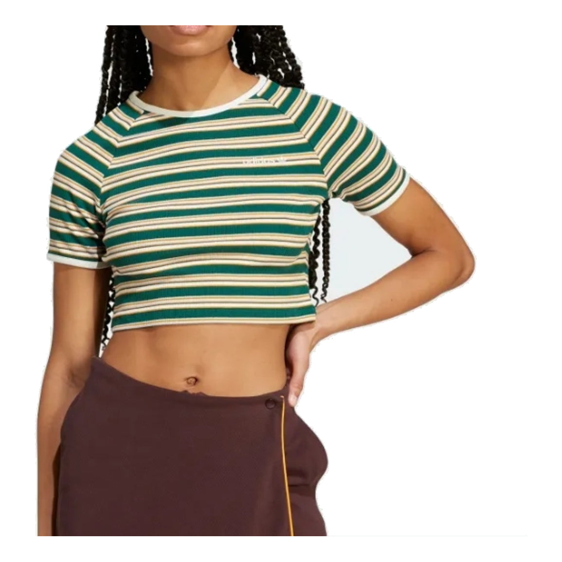 (WMNS) adidas Asia Sizing '80s Rib Stripe Baby T-Shirt 'Green Yellow' JC6166