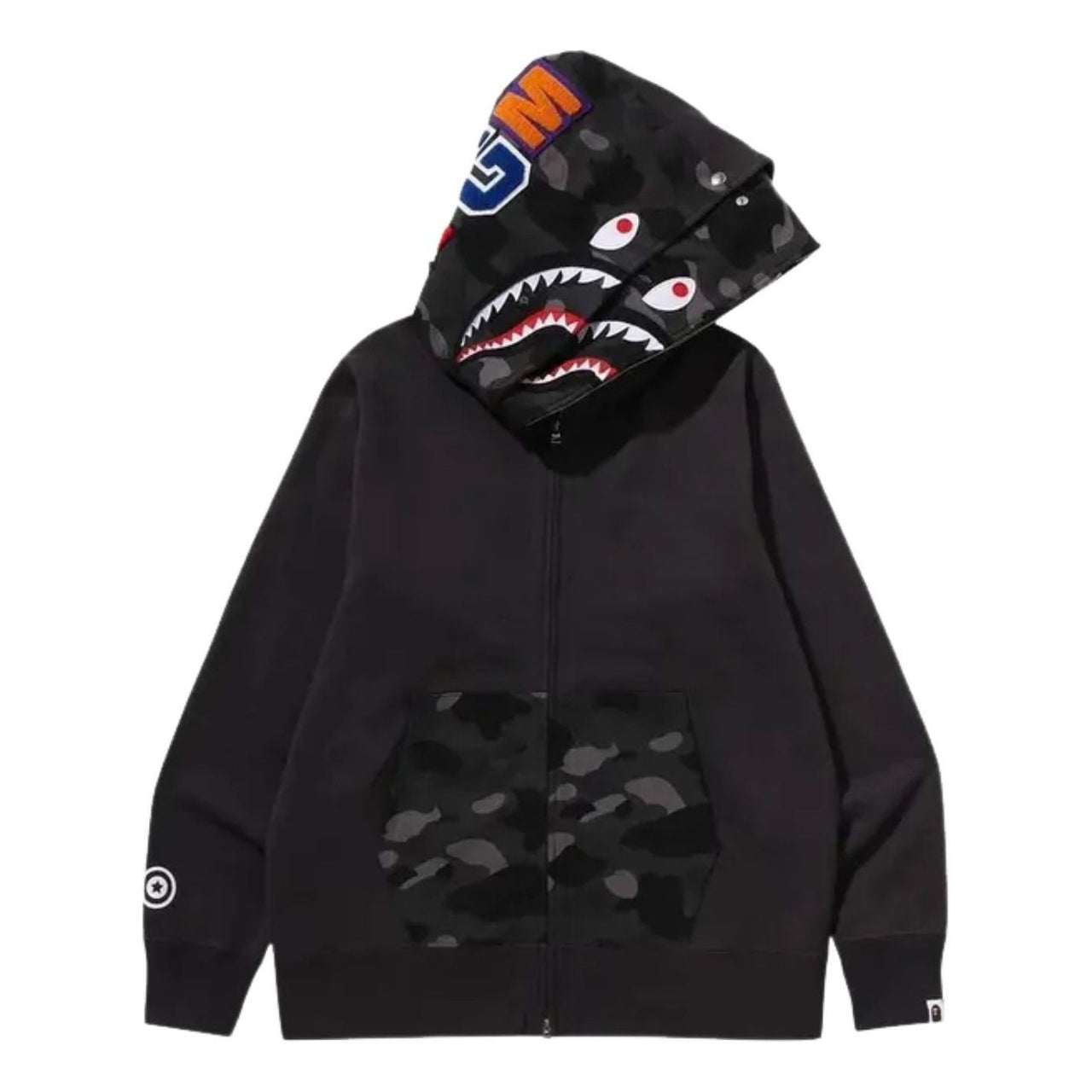 A Bathing Ape Color Camo Shark Full Zip Double Hoodie 'Black' 1M30115009-BLACK