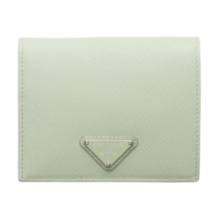 PRADA Cow Leather Wallet Women's Light Green