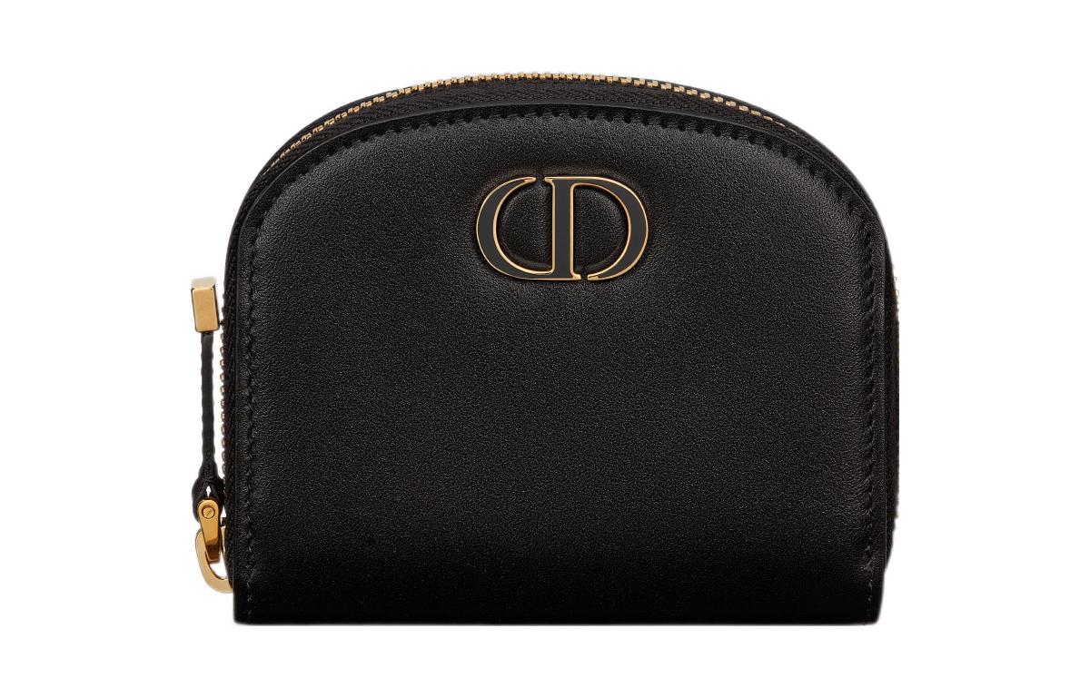 DIOR 30 Montaigne Calfskin Coin Purse Small Size Women's Black
