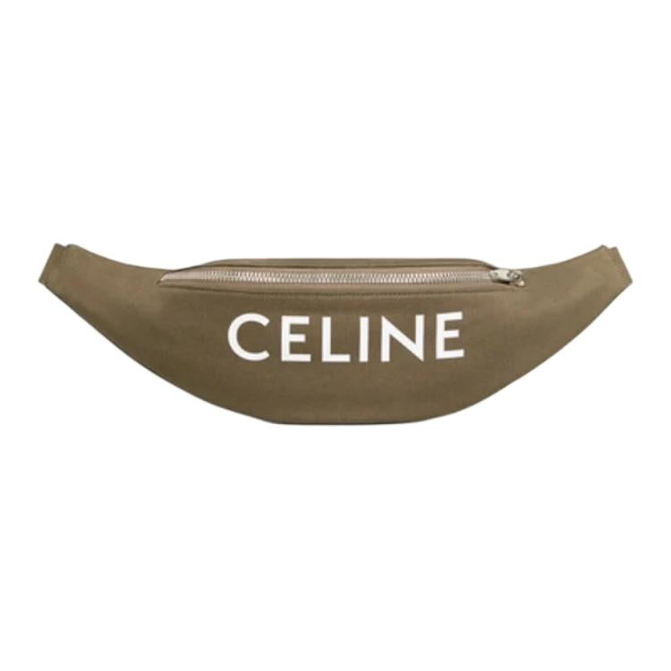 CELINE Cow Leather With Fabric One Shoulder Crossbody Fanny Pack Men's Khaki Green