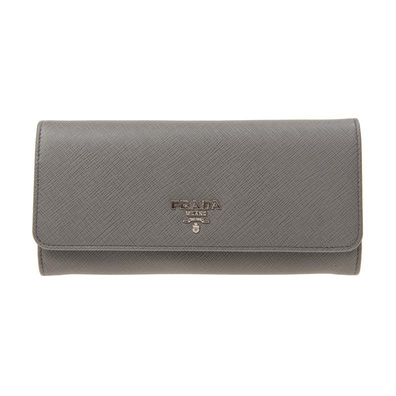 PRADA Cow Leather Wallet Unisex Gray