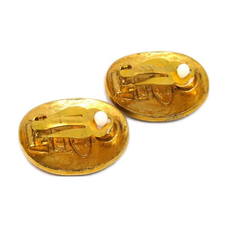CHANEL 1993 Cc Oval Clip on Earrings