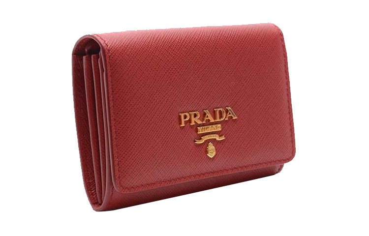 PRADA Cow Leather Card Holder Wallet Women's Red