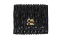 MIU MIU Matelassé Leather Wallet Trumpets Women's Black