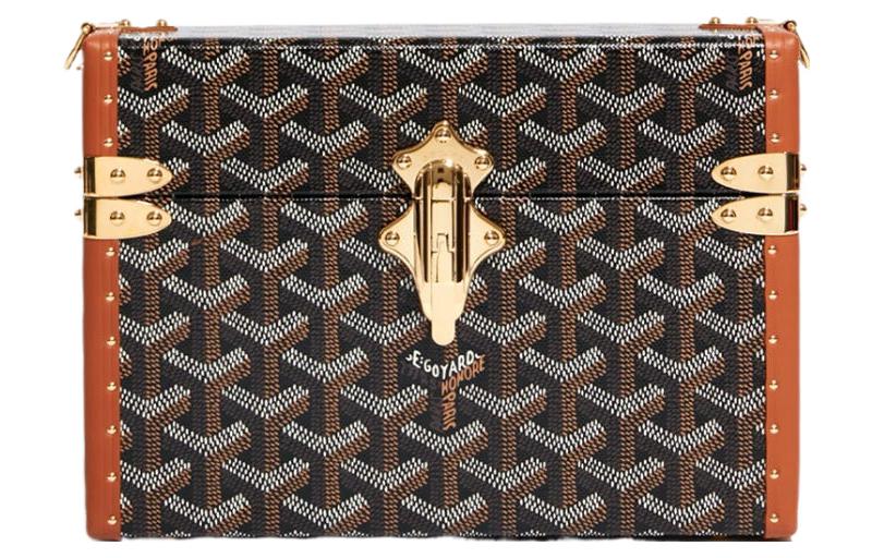 GOYARD Cassette Canvas With Leather Trim TRUNK Hard Case With Crossbody Bag Unisex Black/Tan