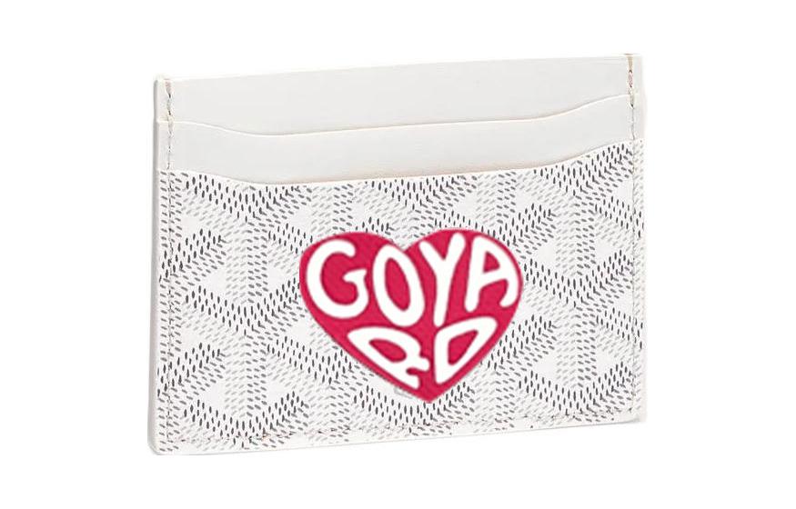 GOYARD Canvas With Leather Card Clip Card Holder Unisex White With Peach Red Small Heart