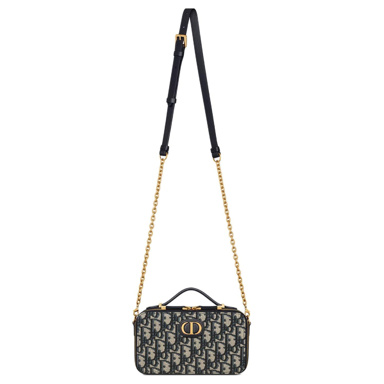 DIOR 30 Montaigne Cotton With Cow Leather Patchwork One Shoulder Handbags Women's Blue