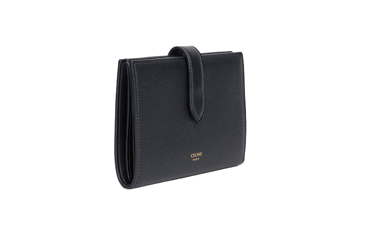 CELINE Cow Leather Wallet Women's Black