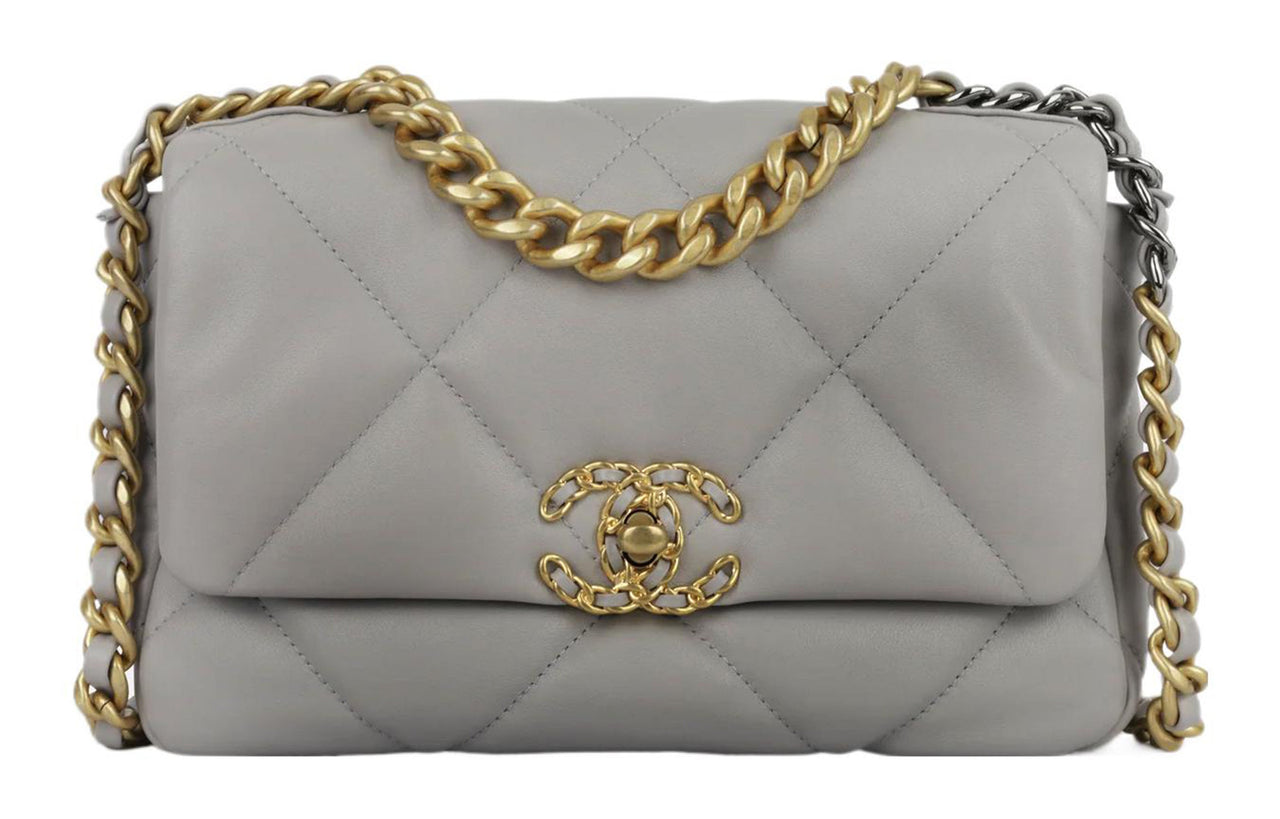 CHANEL 19Bag Lambskin With Metal Crossbody Bag Shoulder Bag Small Size Women's Dark Gray